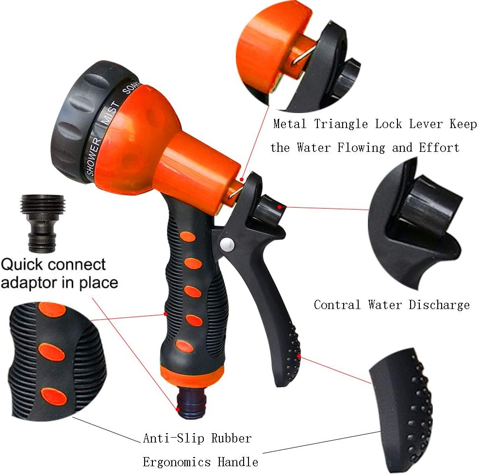 Garden Hose Nozzle Sprayer - Heavy Duty High Pressure Water Nozzle for Garden Hose, 7Different Spray Patterns, Thumb Control for Watering Plants, Washing Cars, and Showering Pets (Orange) : Garden & Outdoor