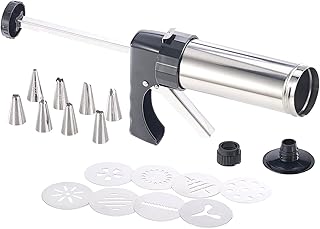 Rosenstein & Söhne Backspritze: Edelstahl-Gebäckpresse & -Garnierspritze mit 8 Schablonen und 8 Tüllen (Kekspresse)