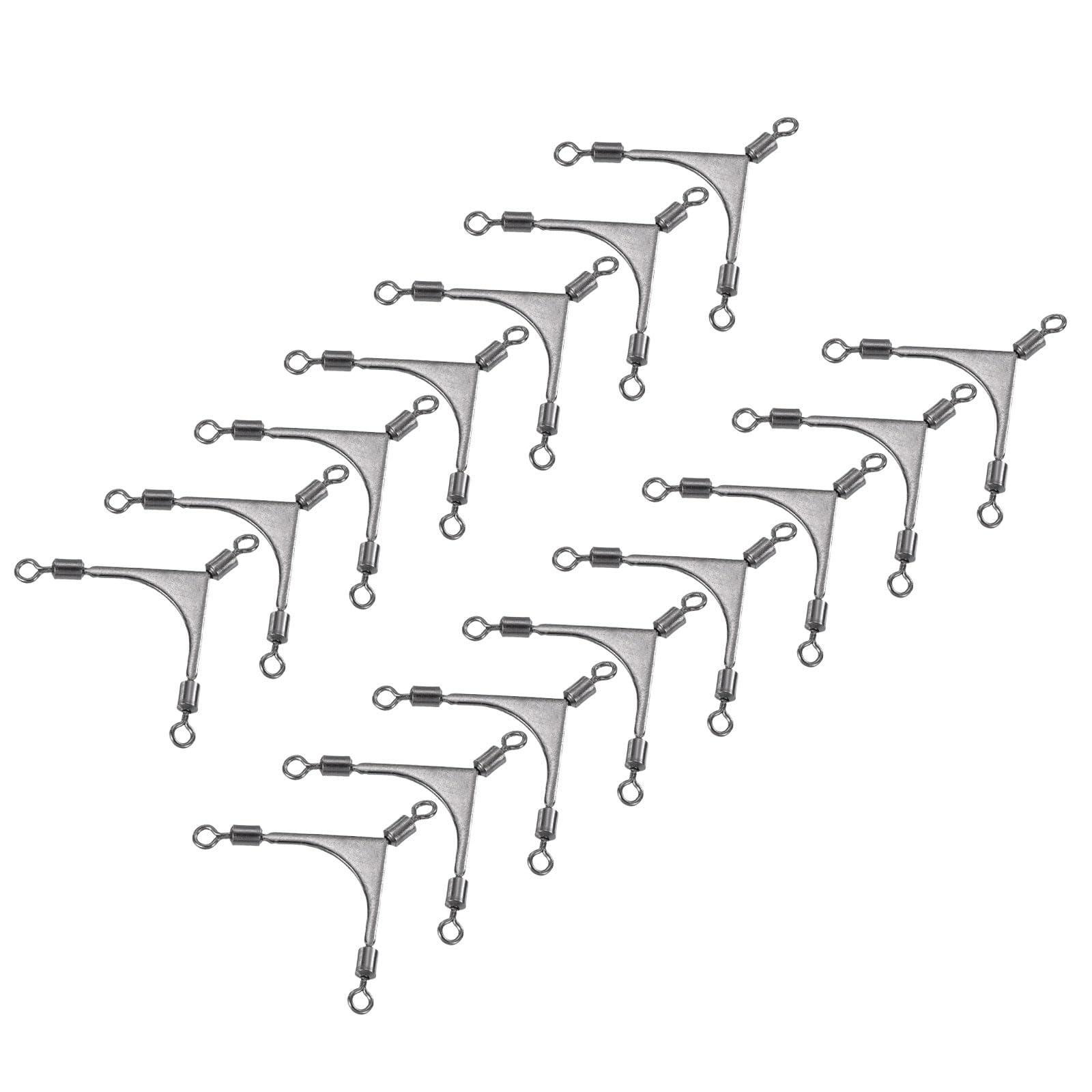 PATIKIL 3 Way Swivel Fishing Tackle 8# 13lb, 15Pcs Stainless Steel Cross-Line Swivels Rolling Barrel Triple Lure Connector Fishing Rigs for Saltwater Freshwater