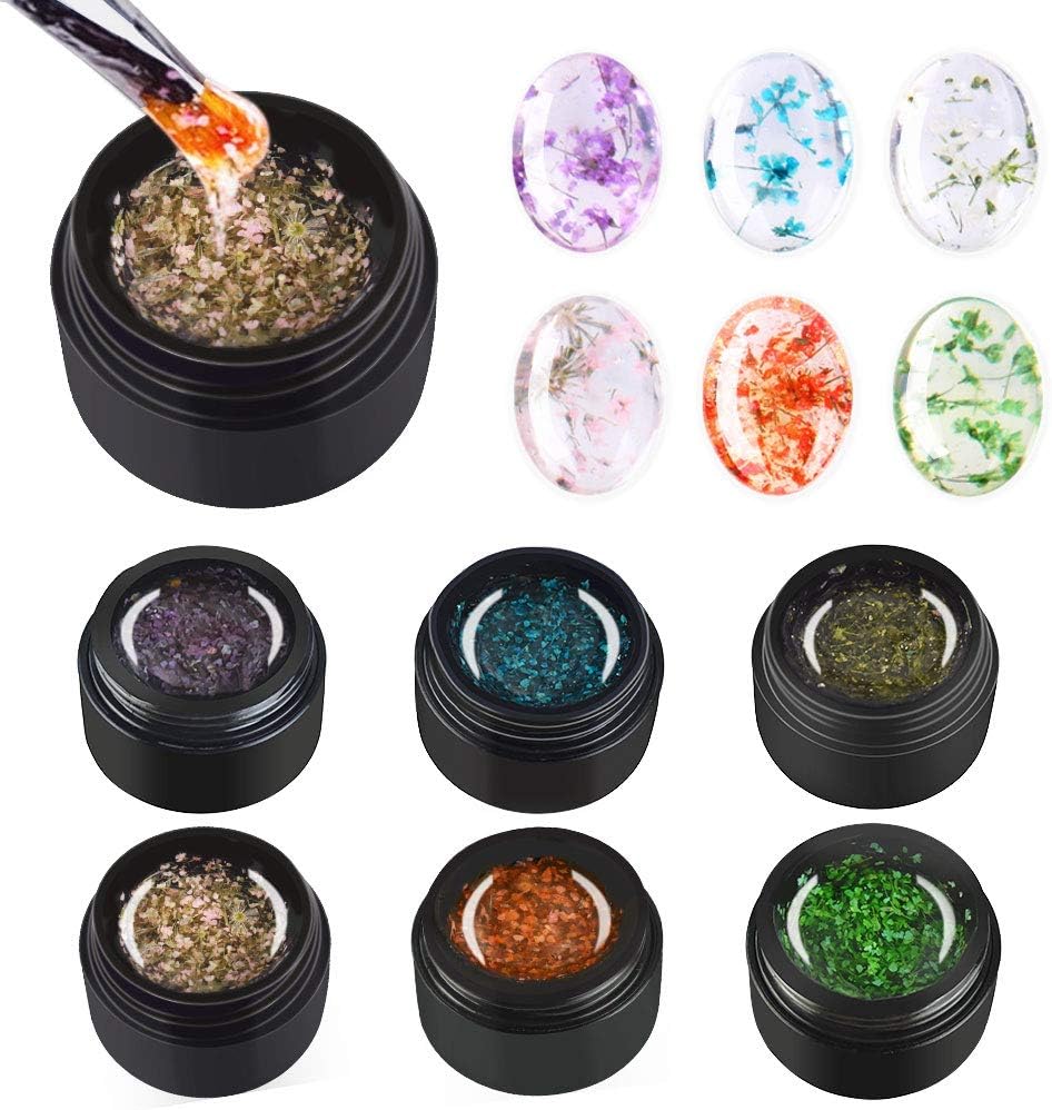 Ownest 6 Colors Dried Flower Gel Nail Gel Set, Flower Nail Phototherapy Gel Natural Dried Flowers Soak Off UV Nail Gel Nail Art Decoration Nail Varnish-#B : Beauty