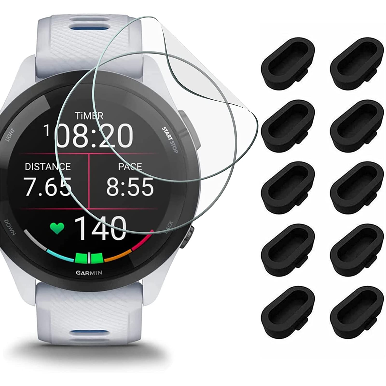 Miimall [2+10 Pack] Compatible with Garmin Forerunner 265 46mm Screen Protector & Silicone Anti-dust Plugs, Soft TPU HD Screen Protector Anti-Scratch Bubble Free Protective Fim for Forerunner 265