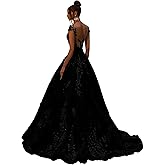 Zeeyecie V Back Wedding Dresses Sexy Elegant A-Line Glitter Lace Applique Floor Length Long Bridal Gown for Bride 2026