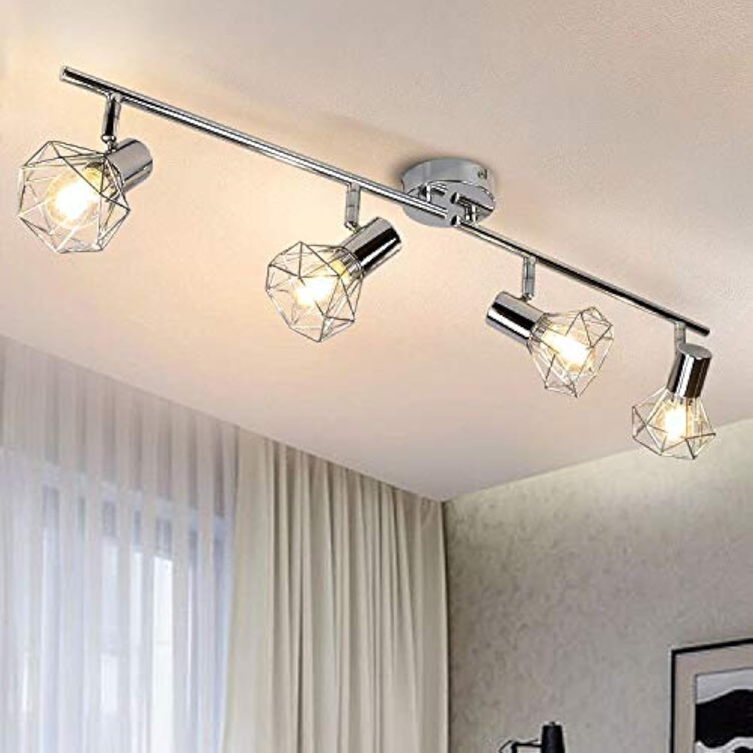 PADMA 4-Way Spotlight Fitting Chrome Finish Shades 4×4W E14 LED Bulbs Included, Kitchen & Living Room Bedroom Cloakroom Spot Caged Ceiling Lights