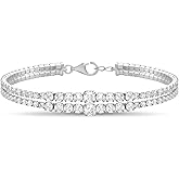 Mia Sarine Double Row Cubic Zirconia Layered Tennis Bracelet for Women Rhodium Plated Brass