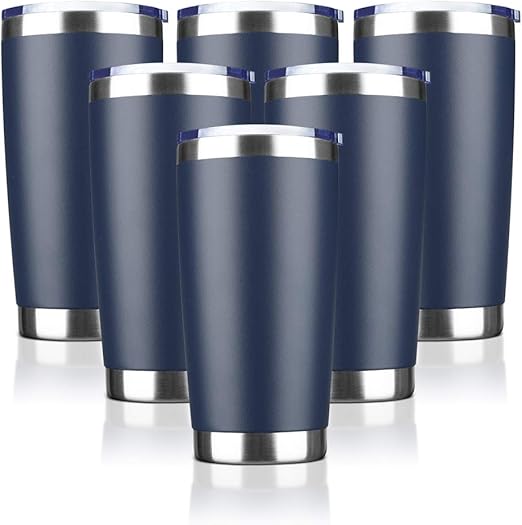 Amazon Com Ecomozz 20oz Tumbler Stainless Steel Vacuum Insulated Mug With Lid Double Wall Travel Mug Durable Powder Coated Coffee Cup Suitable For Ice Drinks And Hot Beverage Navy 6pack Tumblers Water