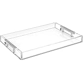 Modern 16"x12" Rectangle Acrylic Lucite Plastic Decorative Serving Tray with Silver Stainless Steel Metal Handles for Home Decor Ottoman Coffee Table Food Fruits Lap Vanity Perfume by Home Redefined