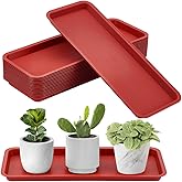 INTERWARM 16 Pack Plastic Rectangular Plant Saucer Tray, 16.4x6.5x0.9Inch Large Plastic Plant Drip Trays Plastic Plant Saucer for Indoors Outdoors Windowsill Garden Supplies, Indian Red