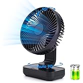 Digibond Oscillating Fan 5.1in Small Wall Mounted Oscillating Desk Fan Auto 90° Rotated Quiet 4 Speeds 4500mAh Rechargeable Battery Powered Cordless USB Fan for Indoor/Outdoor/Bedroom(Black)