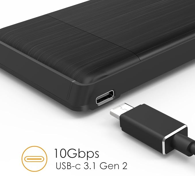 WAVLINK USB 3.1 A SATA/SSD/HDD de 2,5 Pulgadas Caja Externa Disco Duro sin Herramientas Tornillo Adaptador Funda con Interfaz de USB C [optimizado SSD, Compatible con UASP y 2 TB] - Negro: