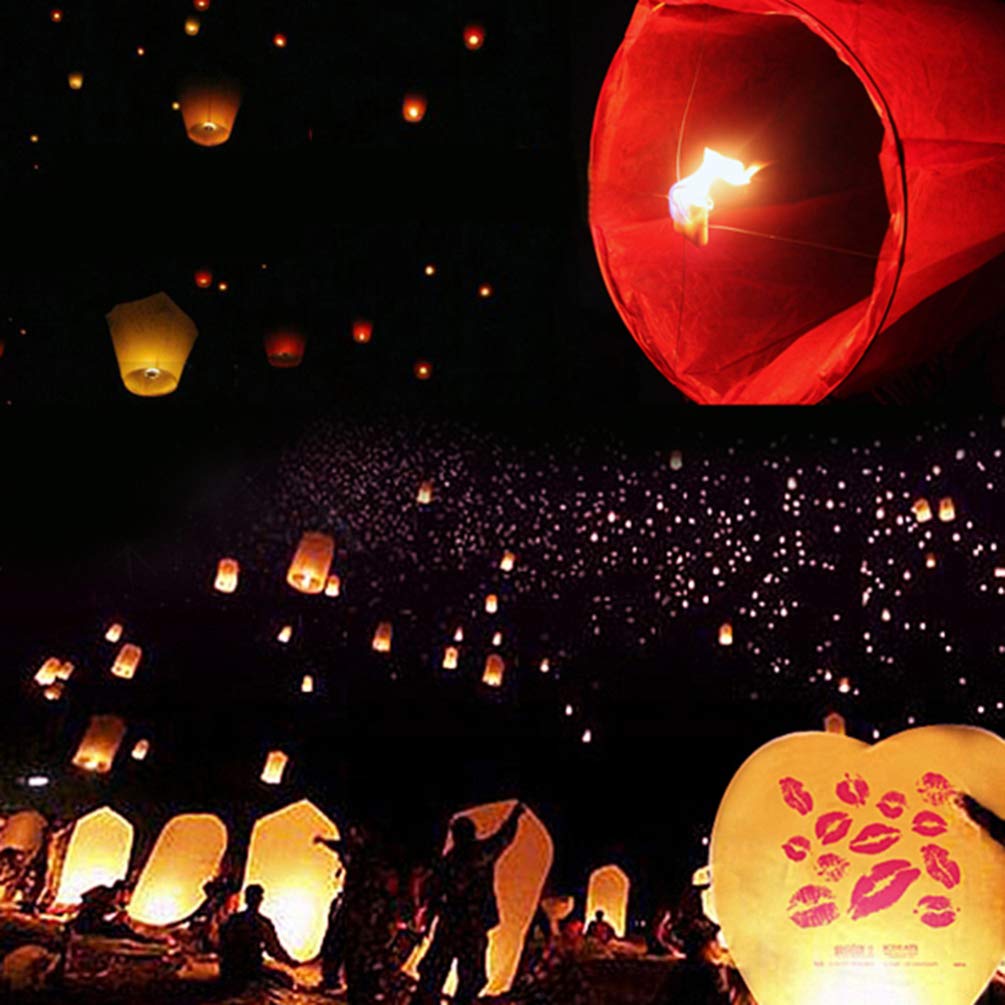 Mobestech 5Pcs Sky Lantern Heart Shaped Red Paper Kongming Lantern EcoFriendly Wishing Lamps