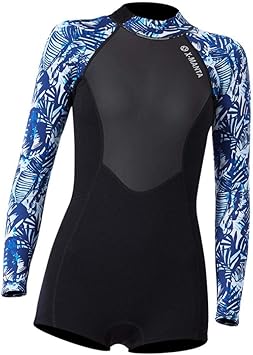 Amazon Perfeclan 女性用 ウェットスーツ フルスーツ 長袖 ショートパンツ 体型カバー 水着 夏サーフィン 全4サイズ S Perfeclan ウェットスーツ