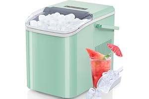 DUMOS Ice Makers Countertop with Handle Ice Machine, Fast in 6 Mins, 26lbs in 24 Hours, Quiet Self-Cleaning, Compact Size Portable for Home, Kitchen, RV, Camping,Modern Green