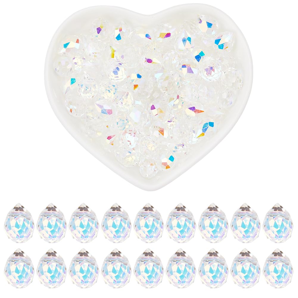 SOFPLATE 1 Box About 95~100Pcs Glass Teardrop Beads Faceted Crystal Bead Bulk 8x10mm Clear AB Transparent Water Shaped Loose Spacer Beads for Bracelet Necklace Jewellery Making DIY Crafts Accessories