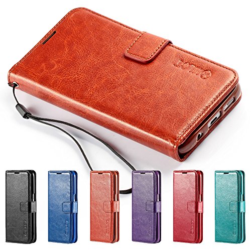 Samsung Galaxy S7 Edge Case, HLCT PU Leather Case, with Soft TPU Protective Bumper, Built-in Kickstand, Cash and Card Pockets (Brown) - Thumbnail 6