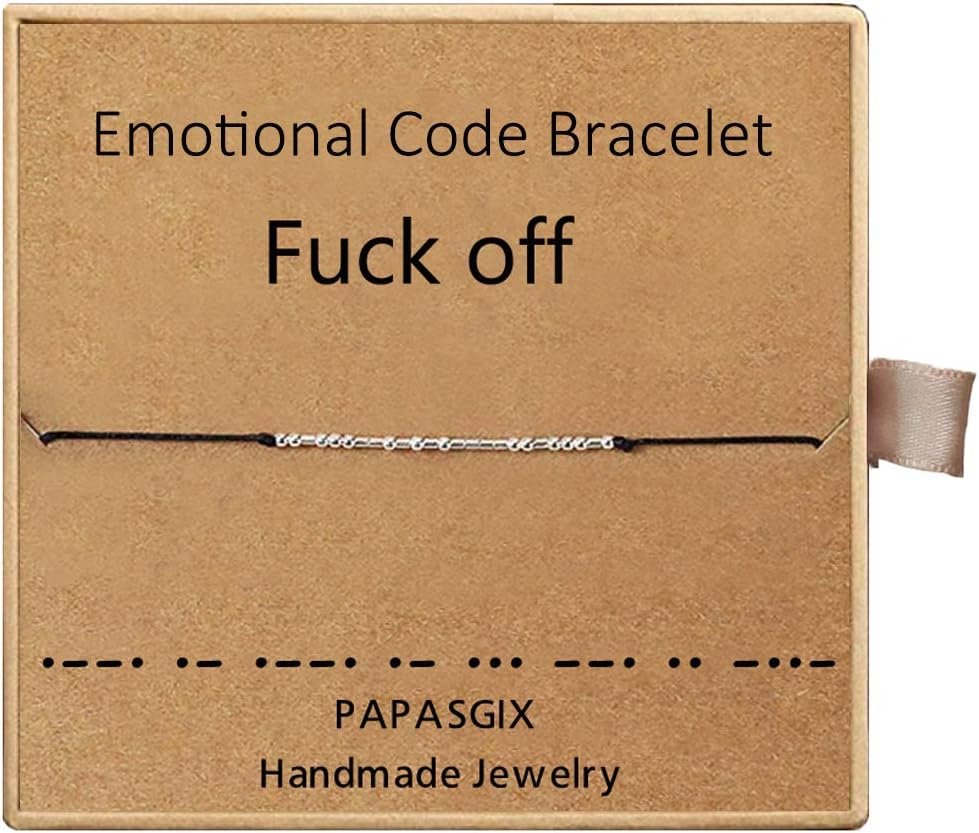 Bracelet Morse Code Beads on Silk Cord Secret Message Warrior Bracelet Gift Jewelry for Her Women Men (Black-Fuck Off)