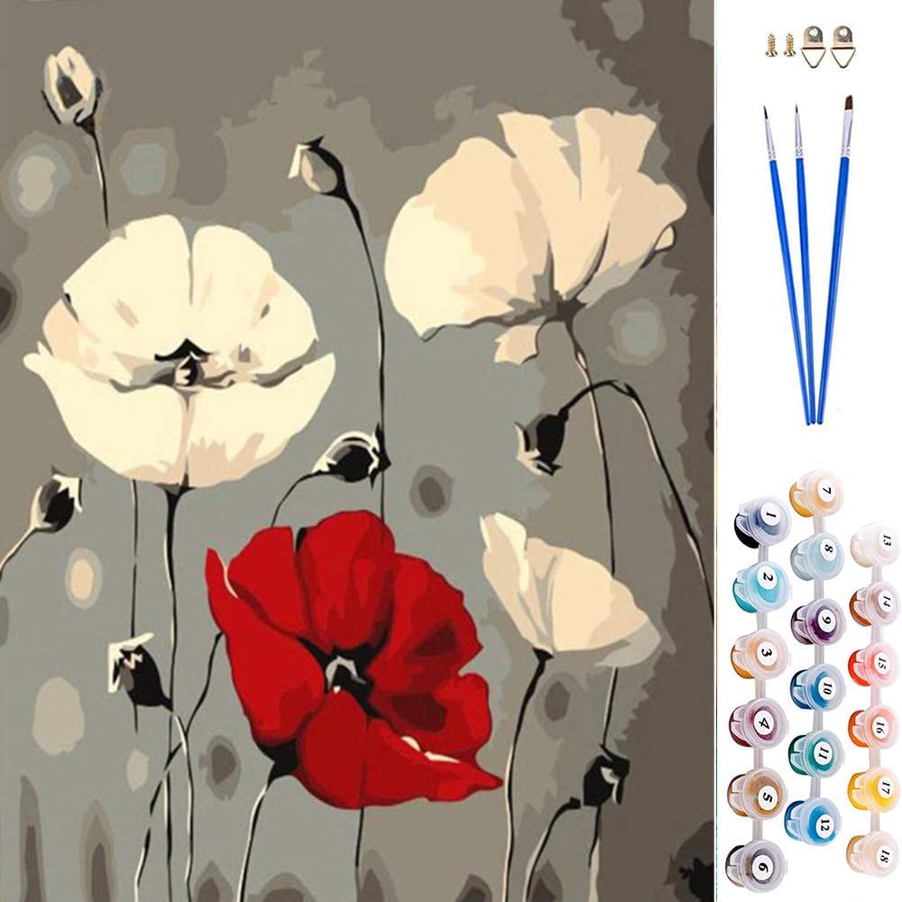 DIY Fabric Decorating Kits, ABEUTY Paint by Numbers Nordic Flower Plant 16x20 inches Number Painting Wall Art