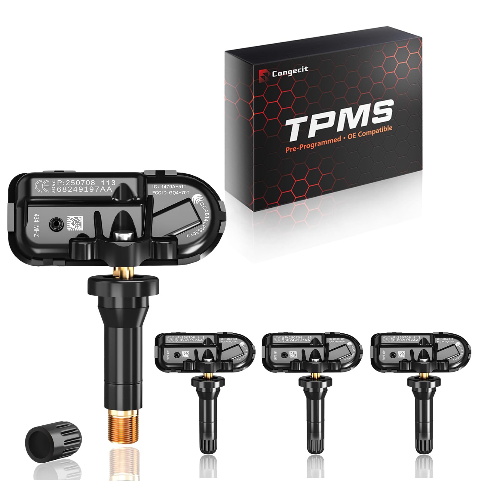 Photo 1 of 433Mhz TPMS,Pre-Programmed Tire Pressure Sensor Fit for RAM 1500(2014-2018),RAM 1500 DS(2019-2025,not DT),Jeep Cherokee(2014-2025),RAM 2500/3500(2014-2024),RAM 4500/5500(2014-2018)(4PCS)