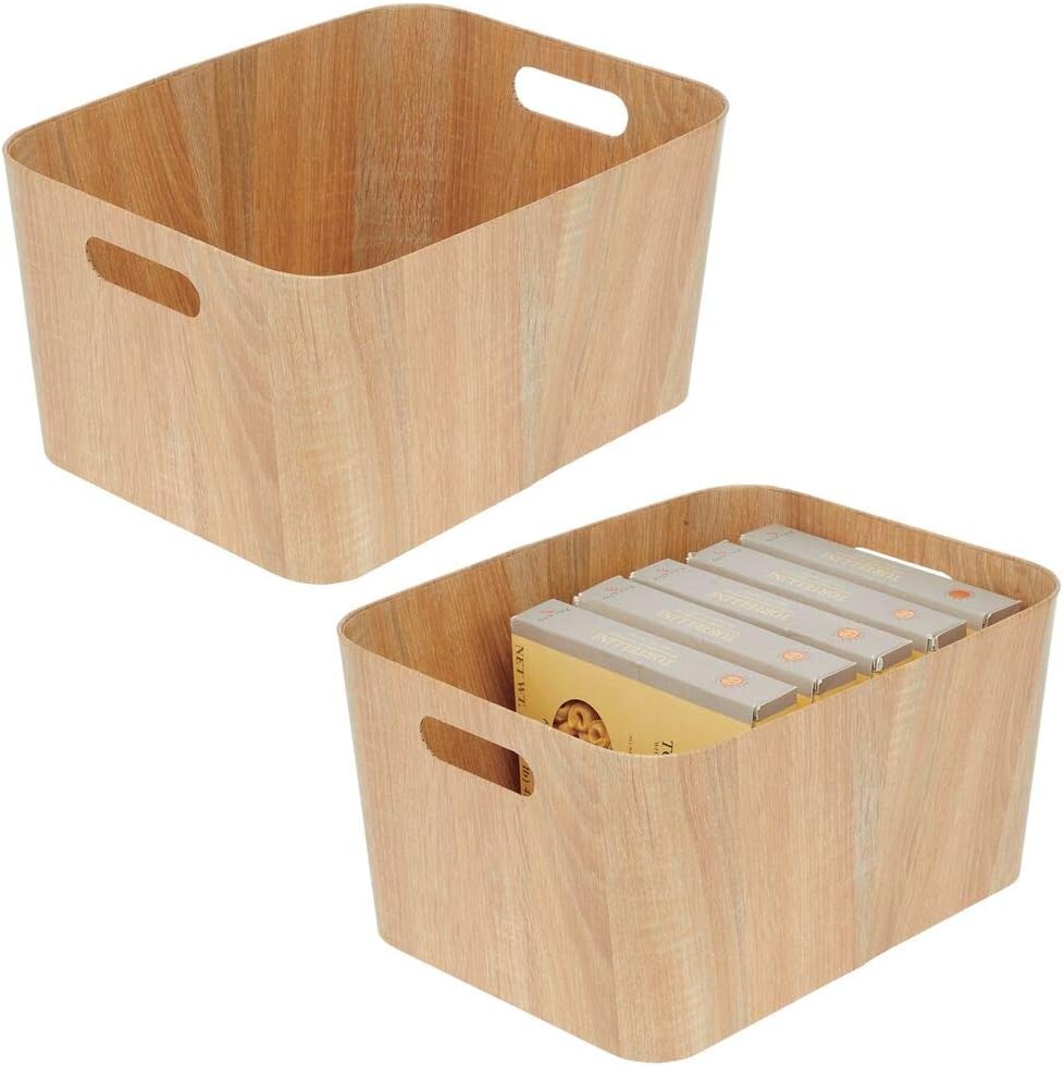 mDesign Food Storage Container Bin with Handles - for Kitchen, Pantry, Cabinet, Fridge/Freezer - Narrow for Snacks, Produce, Vegetables, Pasta - Food Safe - 2 Pack - 16