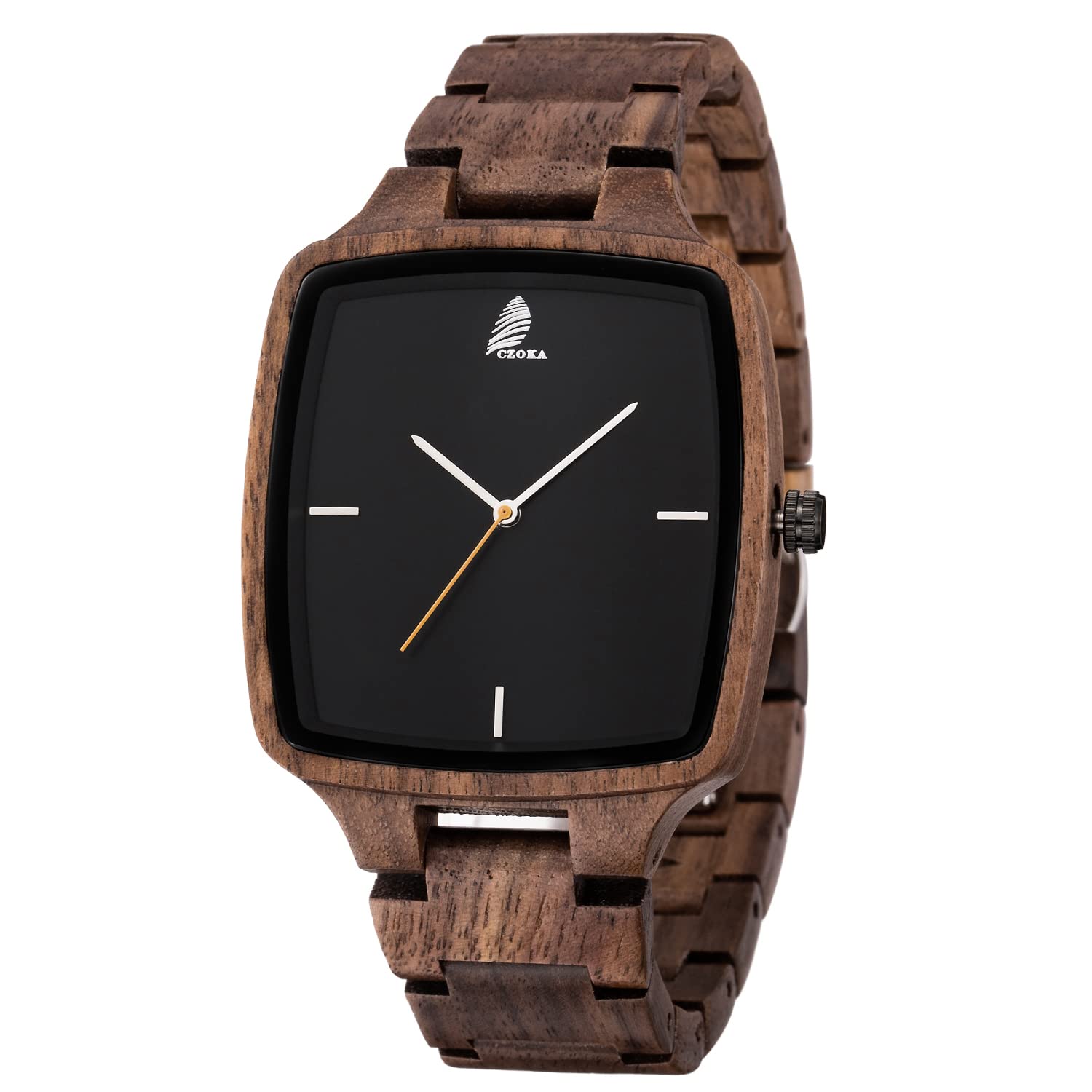 CZOKA Square Wooden Watch for Men Women, Natural Ebony Wood Japan Quartz Chronograph Watch with Adjustable Strap, Display Military Sports Casual Wristwatches, Lightweight