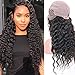 Releek Deep Wave Lace Frontal Wig, 100% Unprocessed Brazilian Virgin Human Hair, 130% Density, 12 Inch, Glueless, Black, Wavy