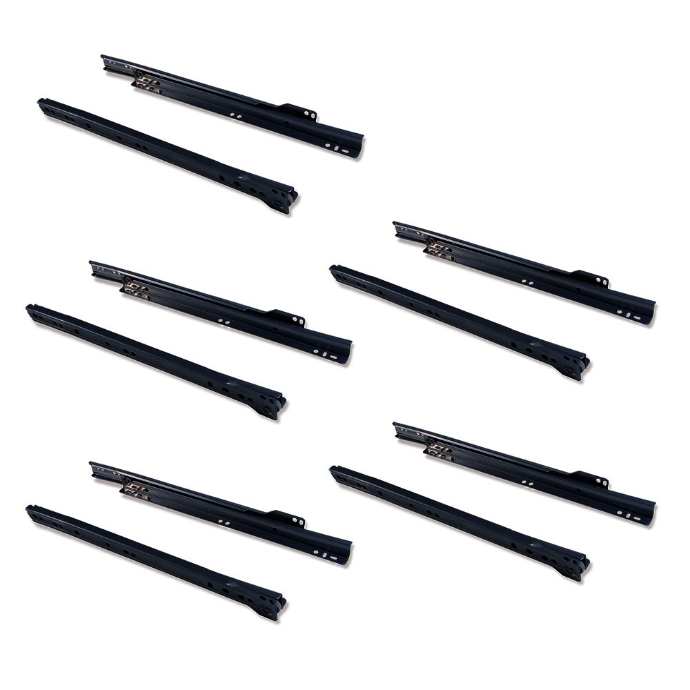Emuca - Drawer runners 300mm (11,8 inch) with partial extension in black colour, set of 5 sliders for drawer