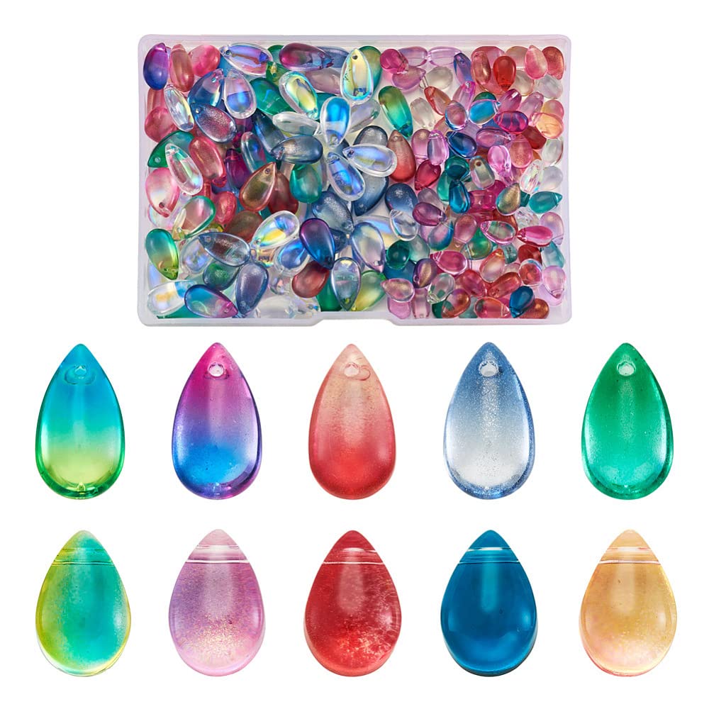 Bestewelry 200pcs Transparent Teardrop Czech Glass Beads Top Drilled Water Drop Crystal Glass Beads Pendants for DIY Jewellery Craft Making