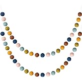 WILLBOND 2 Pieces Wool Felt Rainbow Ball Garland Colorful Pom Pom 6.5 ft Long 24 Ball Garland for Easter Mardi Gras Classroom Halloween Thanksgiving Xmas (Multicolor)