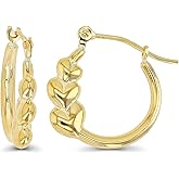 14K Gold Solid Hypoallergenic Heart Hoop Earrings - Tricolor Gold, Two Tone, Heart Shaped, Triple Heart, Shrimp Hoops