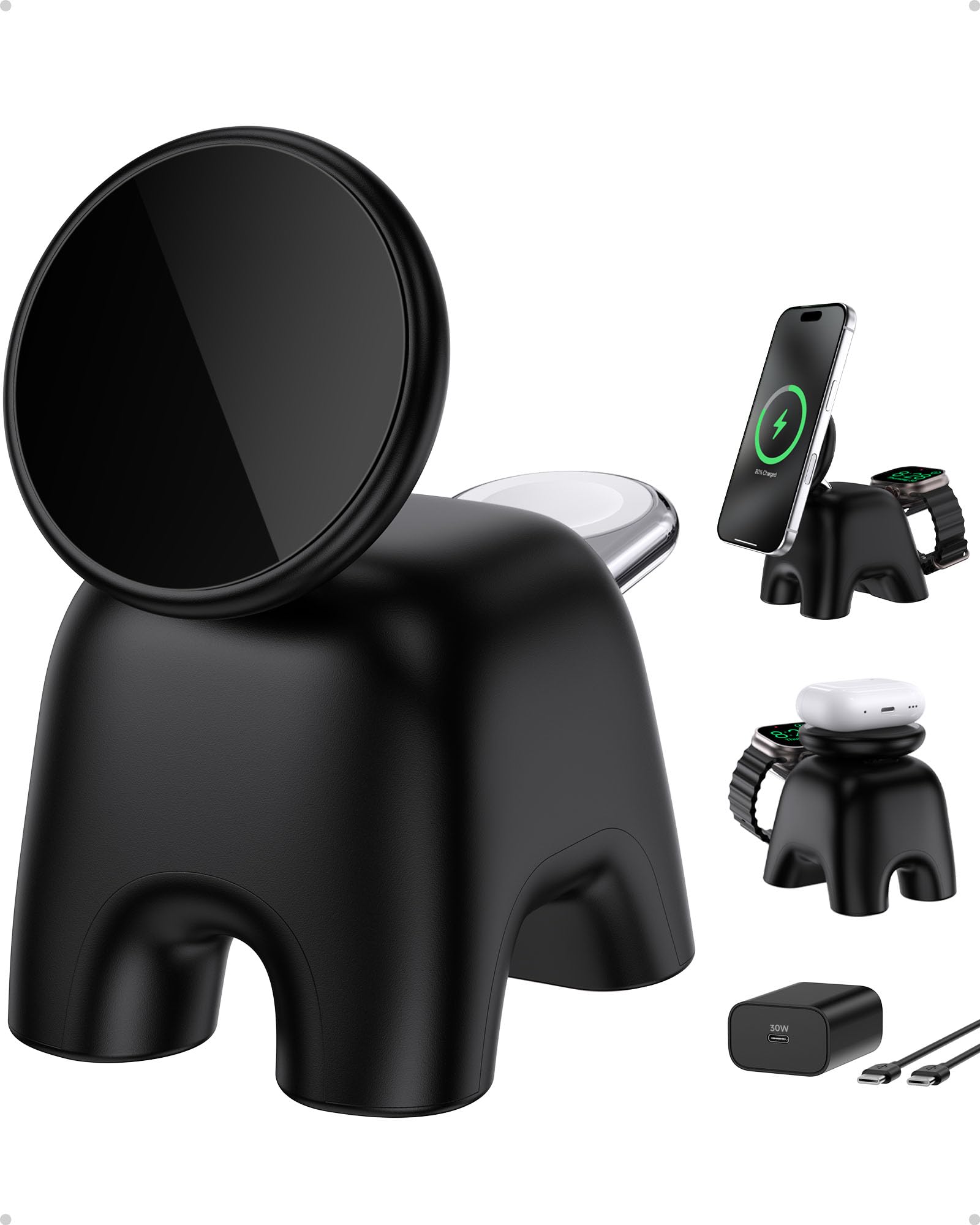 Photo 1 of 2026 Magnetic Wireless Charging Station, 15W Ultra-Fast Charger Stand for iPhone 17 16 15 14 13 12 Pro Max, 5W for Apple Watch&Airpods, 2-in-1 Foldable Charger for Home/Office/Travel(with 30W Adapter)