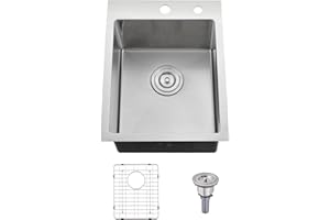 BoomHoze 15 x 20 Inch Drop in Bar Sink, 16 Gauge Stainless Steel Small Kitchen Sink Single Bowl Small Bar Sink Drop in Kitchen Sink 10 Inch Deep Wet Bar Sink