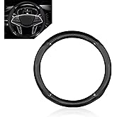 Bawkars Car Steering Wheel Cover, Leather O-Shape Steering Wheel Cover, Breathable Carbon Fiber Non-Slip Steering Wheel Protector 15 inches, Universal Fit for Most Cars (Black)