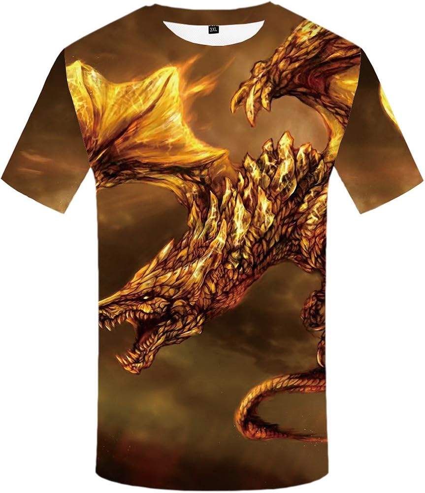 Dragon TShirt Men Animal Funny T Shirts Gray TShirts 3D War Shirt