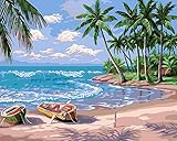 DIY Paint by Numbers Kit for Adults - Summer Time Sea Palm Tree | Paint by Numbers Landscape PaintingsArts Craft for Home Wall Decor | Pre-Printed Art-Quality Canvas, 3 Brushes, 24 Acrylic Paints