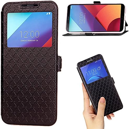LG G6 Case Leather Wallet Flip Cover Case with View Window Stand Kickstand Card Holder Magnetic Closure Full Body Slim Thin PU Case for LG G6(Black)