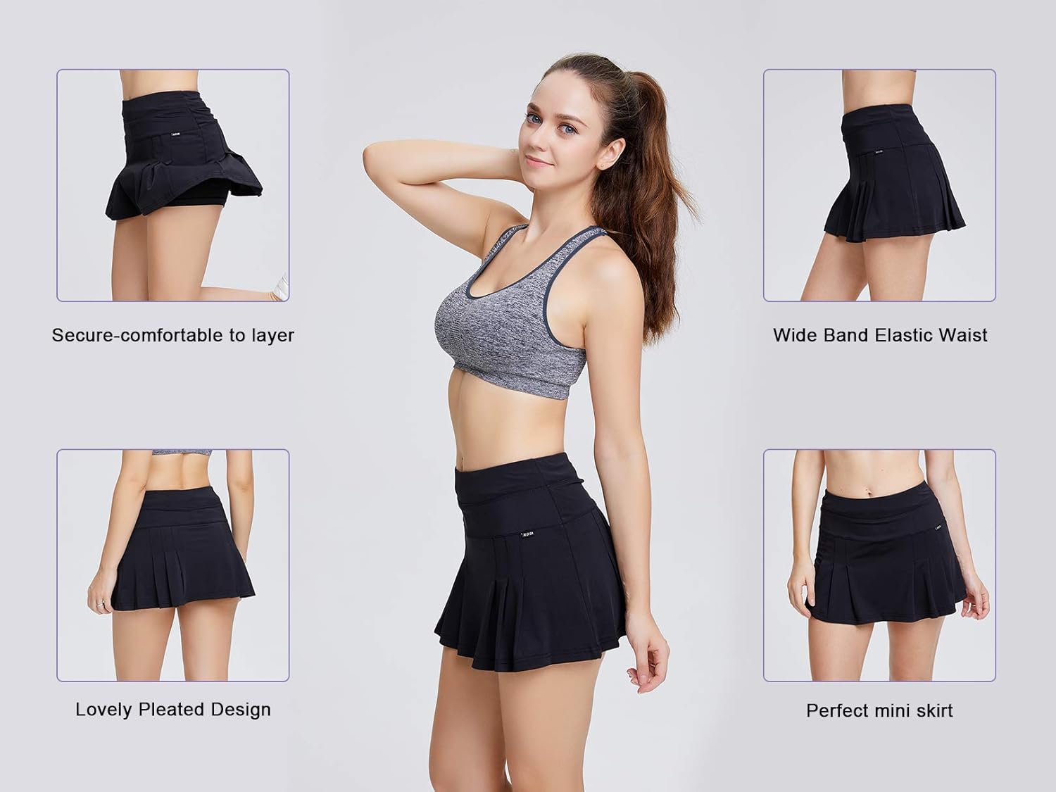 Raroauf Women's Athletic Skorts Lightweight Active Skirts with Shorts Running Tennis Golf Workout Mini Skirt with Pockets: Clothing