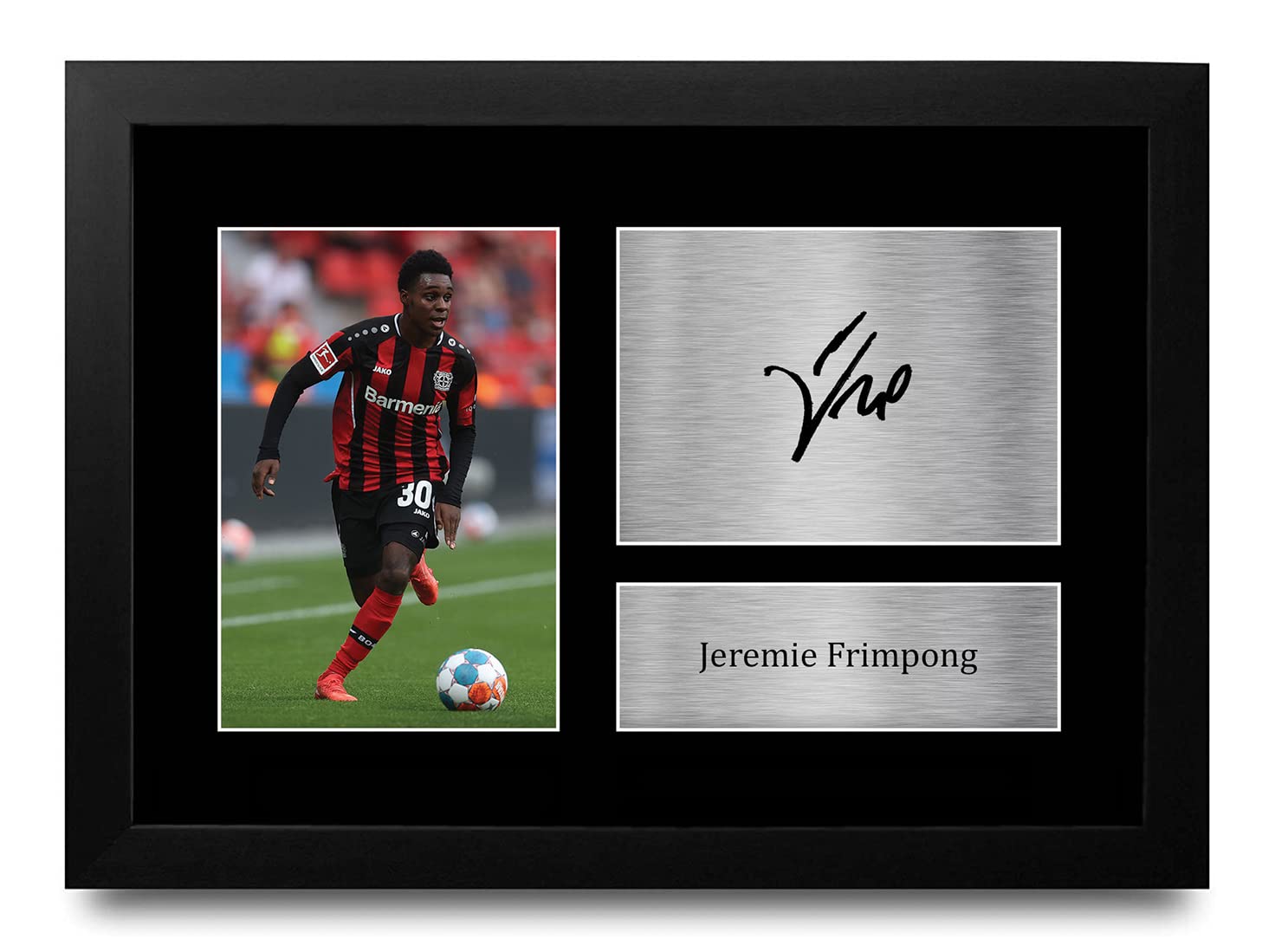 HWC Trading FR A4 Jeremie Frimpong Bayer Leverkusen Gifts Printed Signed Autograph Picture for Football Fans and Supporters - A4 Framed