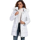 HOTIAN Women's Winter Puffer Down Coat Long Thickened Padded Parka Warm Jacket with Faux Fur Detachable Hooded
