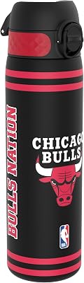 NBA Chicago Bulls Botella Agua, 500ml, a Prueba de Fugas, Fácil de Abrir, Cerradura Segura, Apta para Lavavajillas, Sin BPA, Asa de Transporte, Fácil de Limpiar