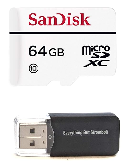 SanDisk 64GB High Endurance Video Monitoring Card (SDSDQQ-064G-G46A) Bundle for Dashcam and Surveillance Video with Adapter with (1) Everything but Stromboli (TM) Card Reader