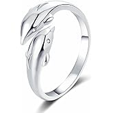 Double Dolphins Adjustable Statement Rings for Women Open Wrap Thumb Finger Band Promise Rings Dainty CZ Crystal Ocean Animal Wedding Engagement Comfort Fit Trendy Jewelry for Daughter Niece