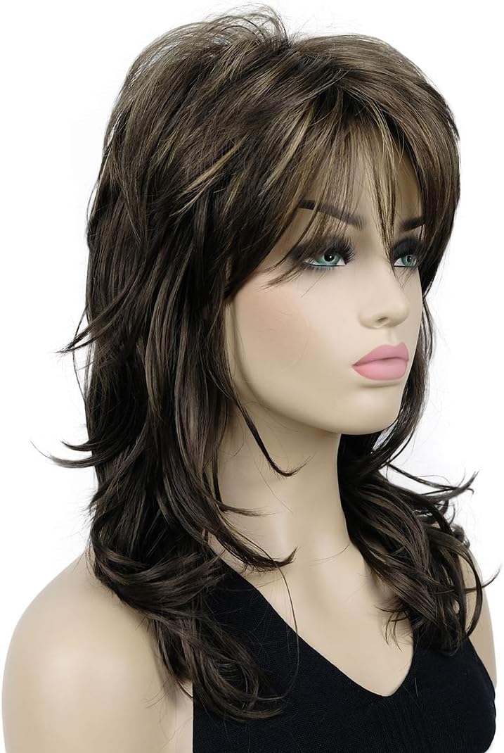 Lydell Long Soft Shaggy Layered Classic Cap Full Synthetic Wig Wigs (8TT124 Brown with Highlights), 18 Inch (Pack of 1) - Image 3