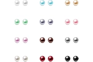 Charisma 4mm Composite Pearl Earrings - Round Ball Pearls Stud Earrings Hypoallergenic 12 Pairs Mixed Color Imitation Pearls Set for Women