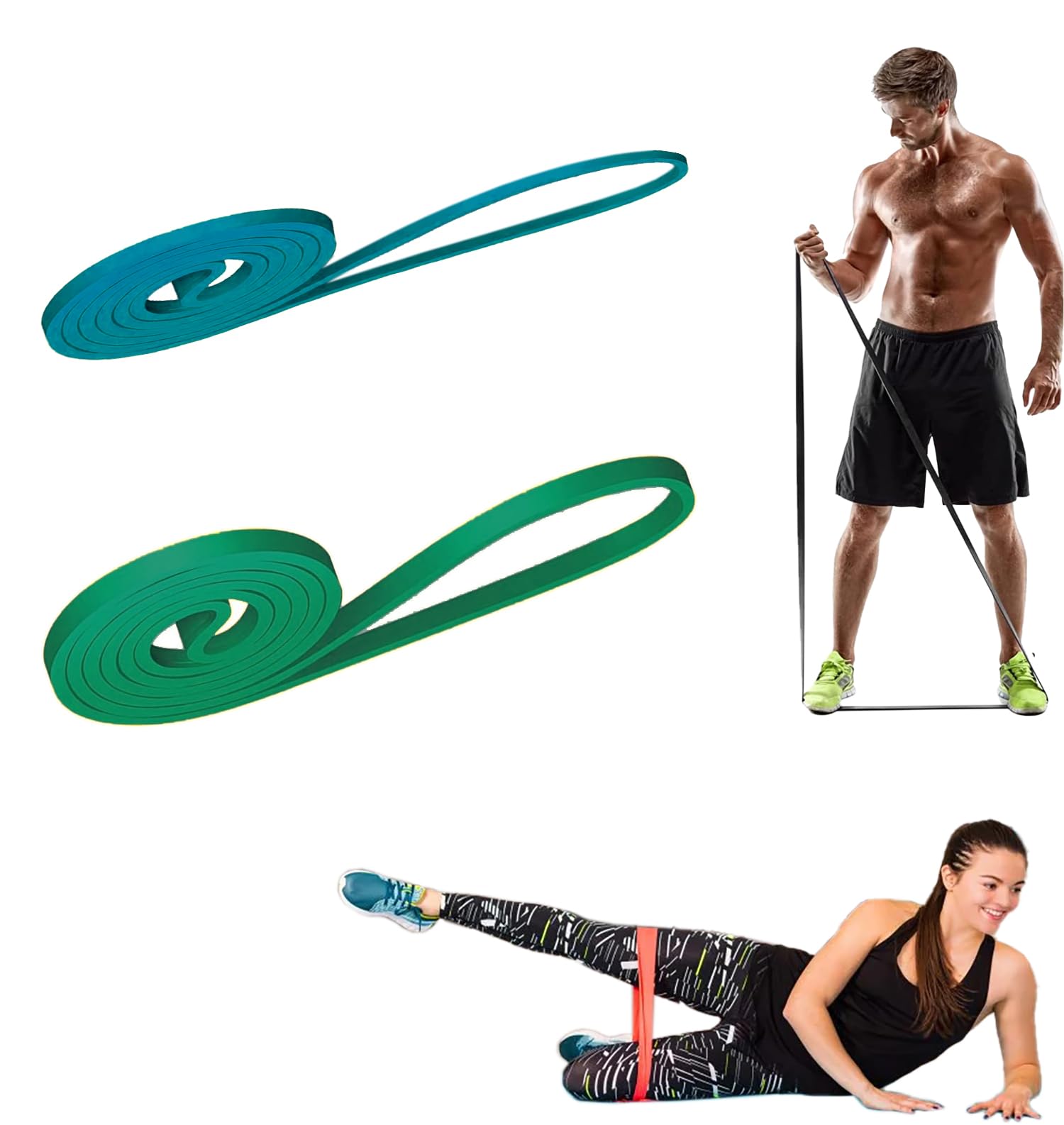 CUCUBA Set of 2 Training Bands Resistance Bands for Fitness Crossfit Training for Men and Women Blue 5 kg (11 lbs) and Green 15 kg (33 lbs)