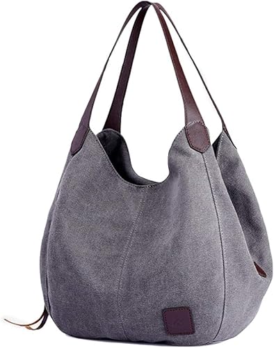 Amazon Puretinnショルダーバッグ レディースバッグ 帆布バッグ キャンバス トートバッグ 肩掛け 無地 2way 大容量 軽量 通気 シンプル おしゃれ 通勤 通学 旅行用 グレー Puretinn トートバッグ