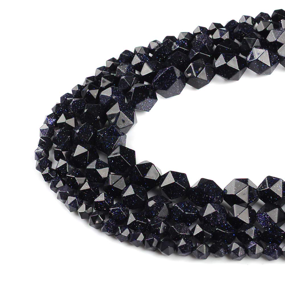 Ruilong AA+ Grade Faceted Natural Stone DIY Precious Gemstone Loose Strand Beads for Jewelry Making (Blue Sand, 8MM)