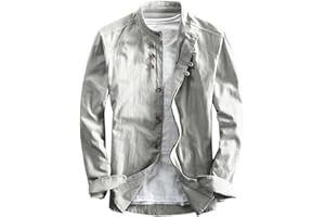 KoiLykke Casual Mens Cotton Linen Dress Shirt, Slim Fit with Mandarin Collar, Long Sleeve