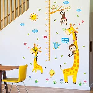 LWJZQT Pegatinas de pared Dibujos Animados Jirafa Mono Altura Medición