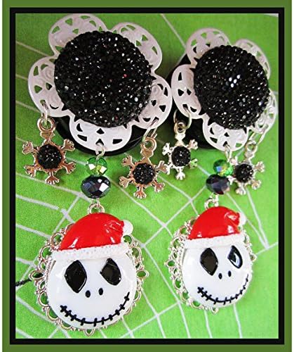 Nightmare Before Christmas inspired EAR PLUGS dangle gauge 1/2", 9/16", 5/8", 11/16", 7/8", 1", 1 1/16" aka 12, 14, 16, 18, 22, 25, 28mm