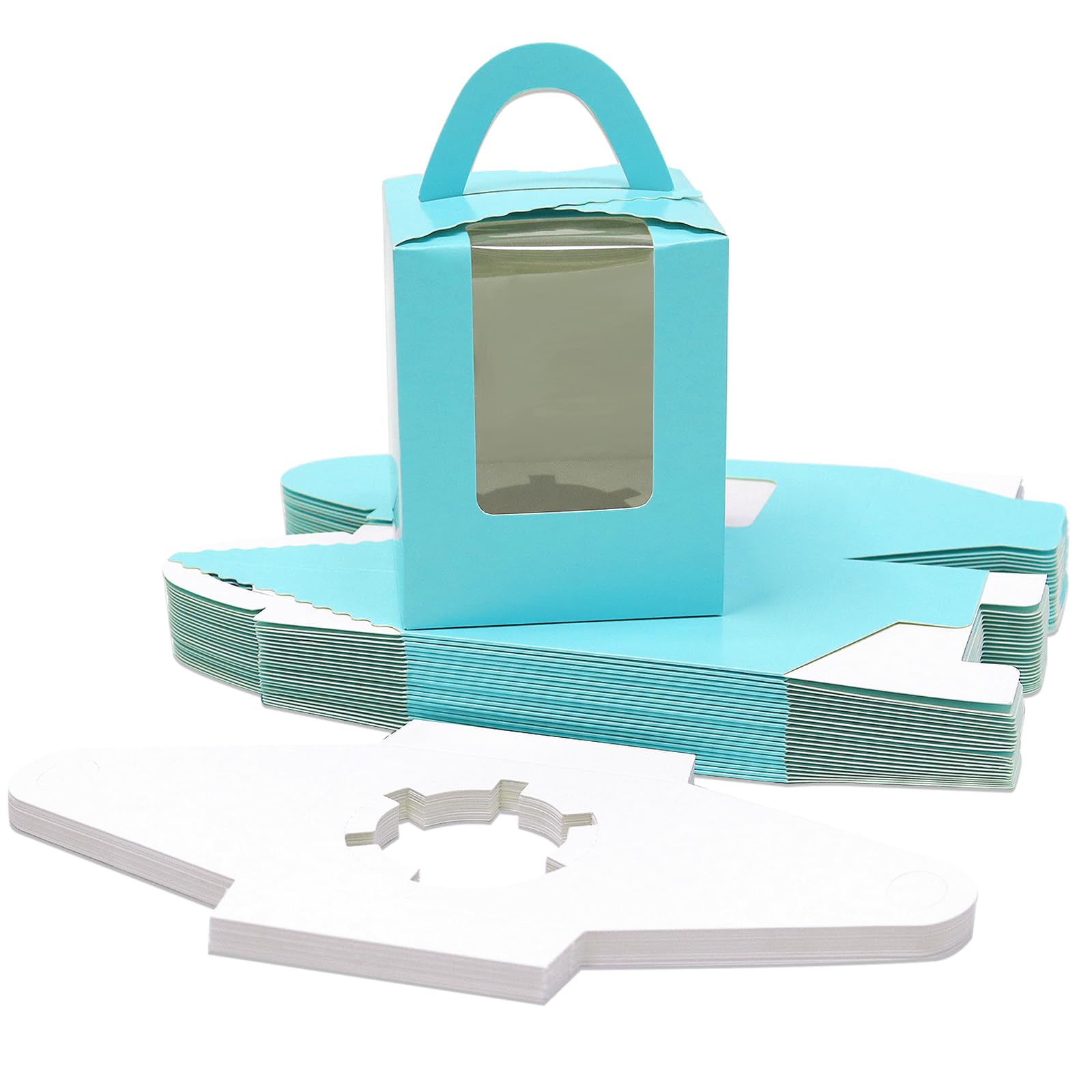 Goalfly Individual Cupcake Box With Clear Window and Inserts, 24 PCS Single Hole (Blue)