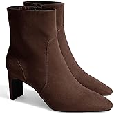 Coutgo Womens Chunky Low Heel Ankle Boots Square Pointed Toe Side Zipper Booties Faux Suede Fall Shoes
